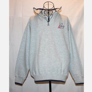 Gray Men's Sweatshirt Paris Las Vegas Pullover Shirt M Cotton Blend Zip Collar